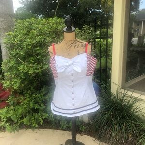 Retro red, white and blue top